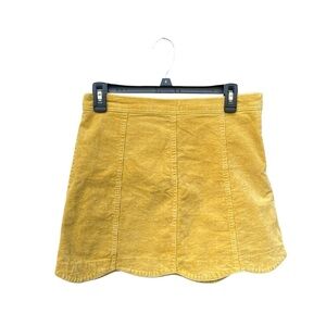 Altar’d State Yellow/Mustard Gold Scalloped Corduroy Mini Skirt Preppy‎ Y2K